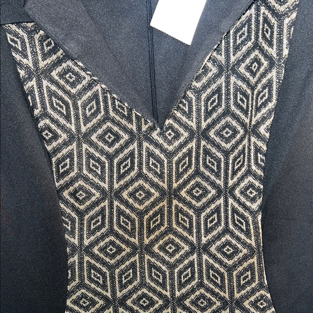 White House Black Market Geometric Black and Gold Mini Dress - Picture 5 of 9